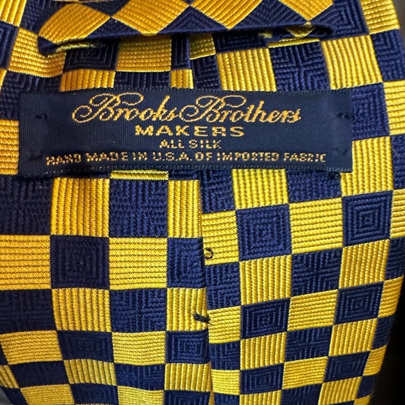 BROOKS BROTHERS 100% Silk Makers Navy Blue & Gold Men's Check Tie Quiet Luxury - Picture 10 of 12